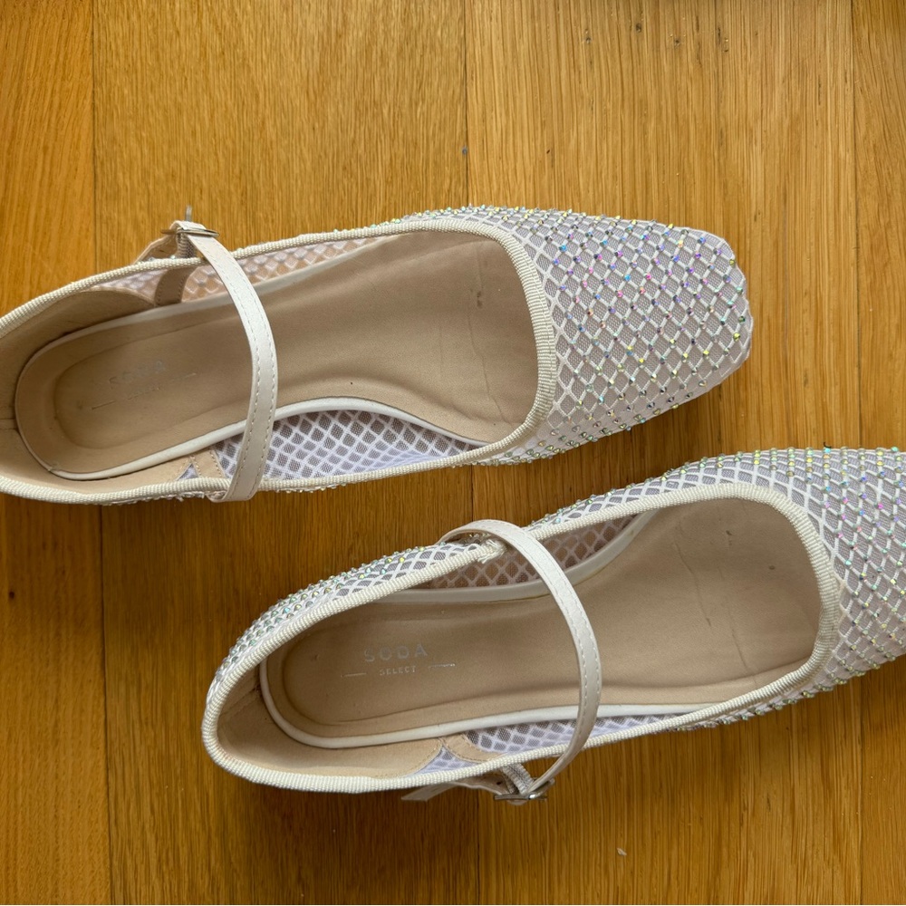 Rhinestone Cream Ballet Flats